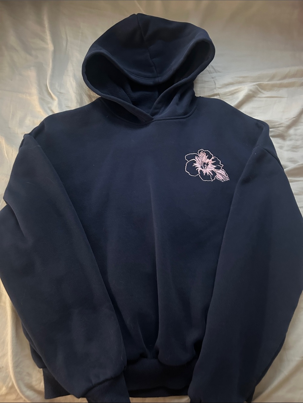 Navy Floral Embroidered Hoodie Sweater - Unbranded
